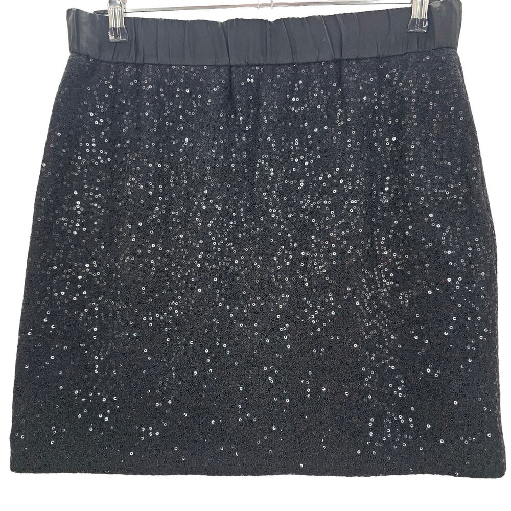 Ann Taylor Loft Woman size S Wool Blend Sequined Mini Pencil Skirt Pull-on Black